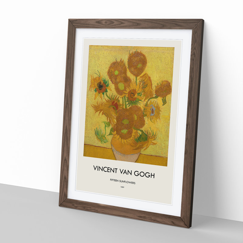 Fifteen Sunflowers by Vincent Van Gogh - Single Picture Frame Print, 48cm H x 36cm W x 2cm D, Walnut Framed