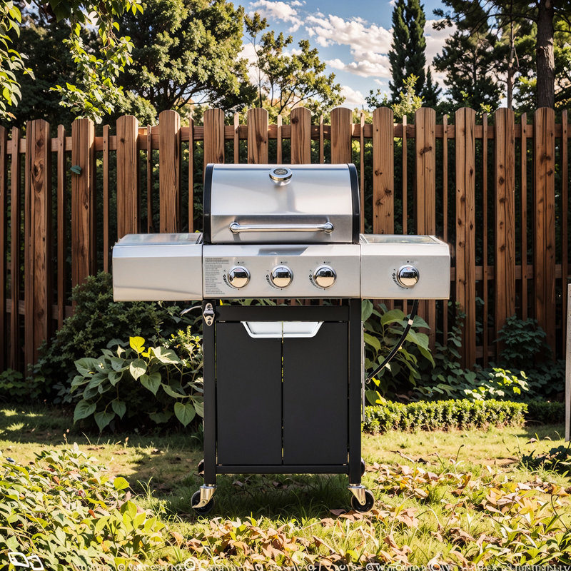 Barbecue au propane en acier inoxydable à 3 brûleurs, 40 500, 17,65 po Largeur du produit, côté et housse pour barbecue extérieur