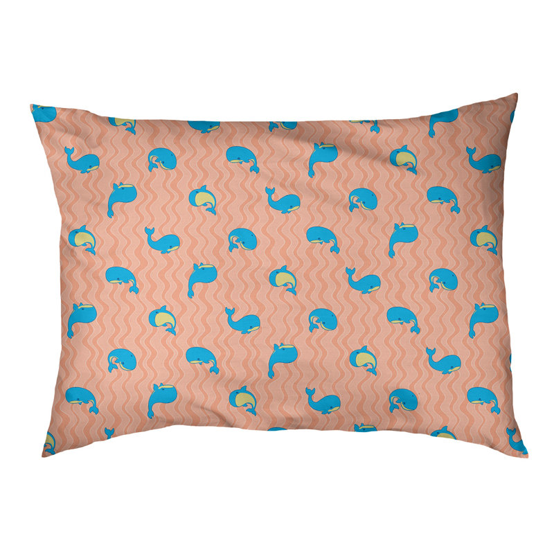 Coussin pour chien Campion Whales, Moyen (L 29,5 po x P19,5 po x H 9,5 po), Orange/bleu