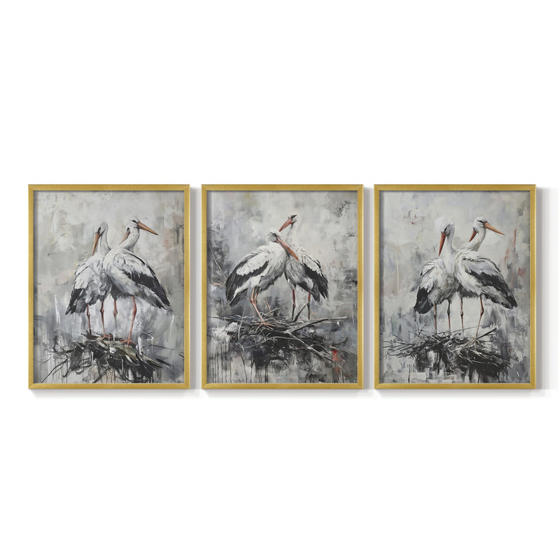 Série Sea and Shore XLIX - Ensemble de 3 estampes numériques encadrées - Prêt à être accroché, Cadre doré, H 28 po x l 22 po