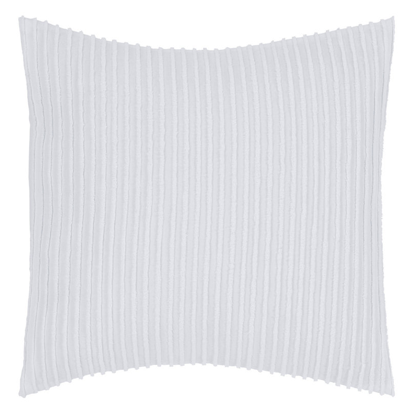 Jullian 100% Cotton Tufted Pillow Sham, Modern Stripe Design, Soft Breathable Decorative Cover, OEKO-TEX Certified, Machine Washable, Euro (26" x 26"), White, All-Season