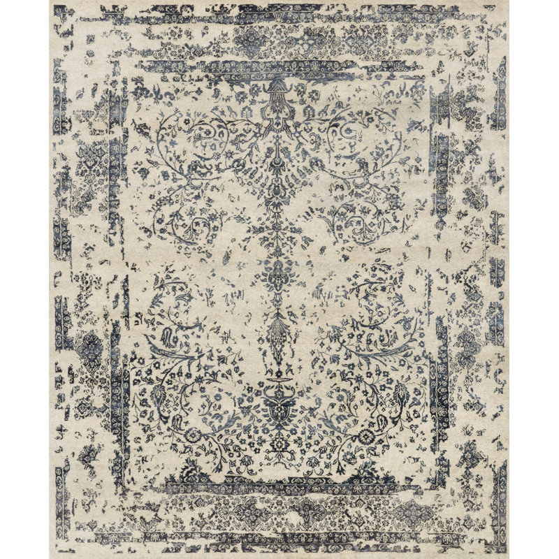Pearl Hand Knotted Oriental Indoor Rug, Rectangle 9'6" x 13'6"