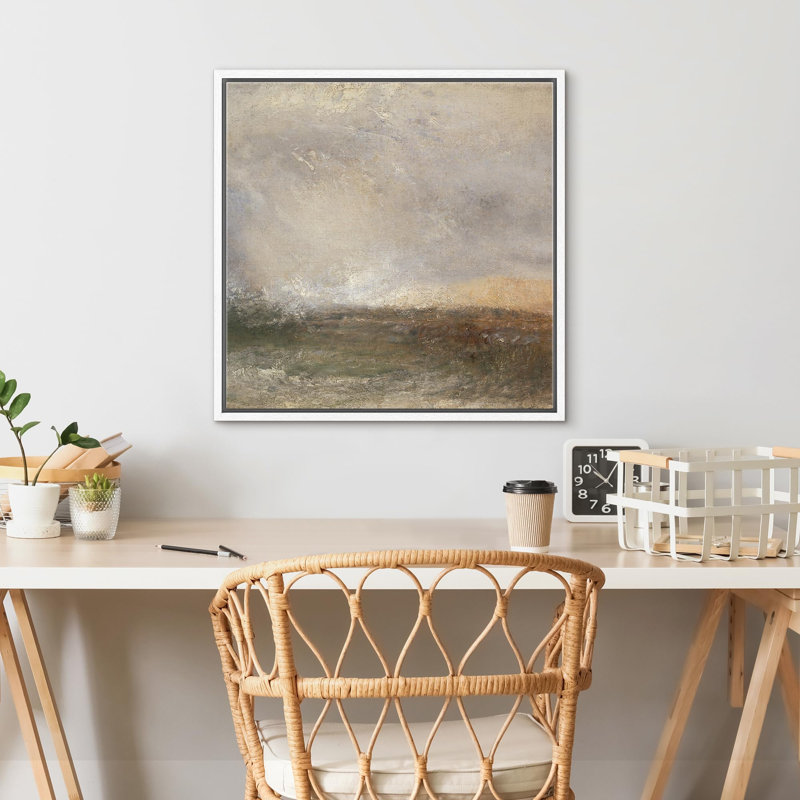 Impressionniste paysage marin encadré sur toile, Blanc, H 16 po x l 16 po