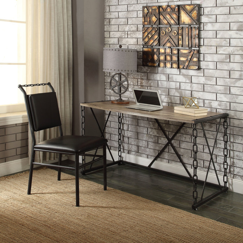 Rustic Oak And Antique Black Rectangular Desk