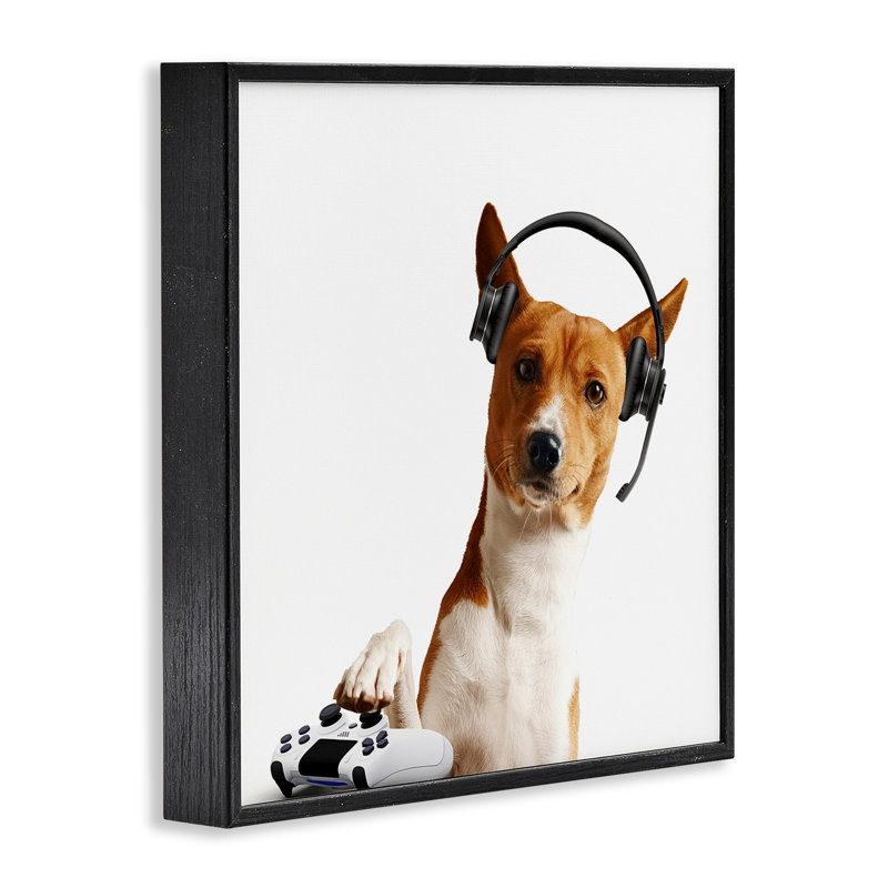 Chien de jeu avec giclée encadrée, conçu par CAD Designs, H 17 po x l 17 po, Giclée encadrée noir minuit