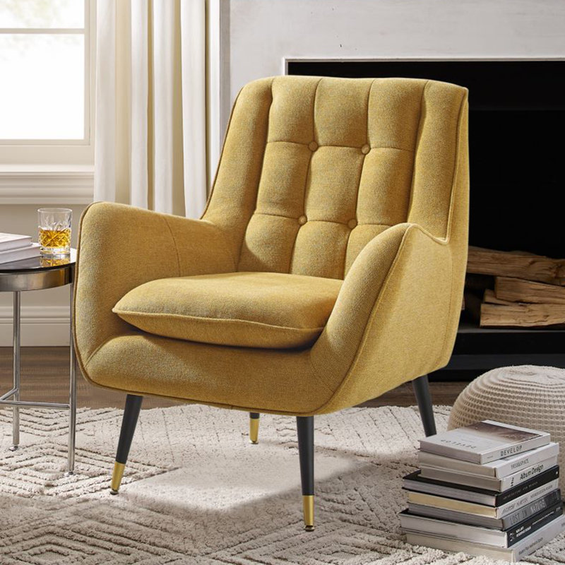 Brianne 30.31'' W Tufted Upholstered Accent Armchair, Yellow Linen Blend