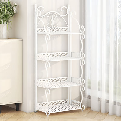 Étagère à 4 niveaux pour bibliothèque intérieure en bois rustique avec structure en métal, support de rangement rustique avec tablettes ouvertes pour le salon, la chambre à coucher et le balcon (blanc)
