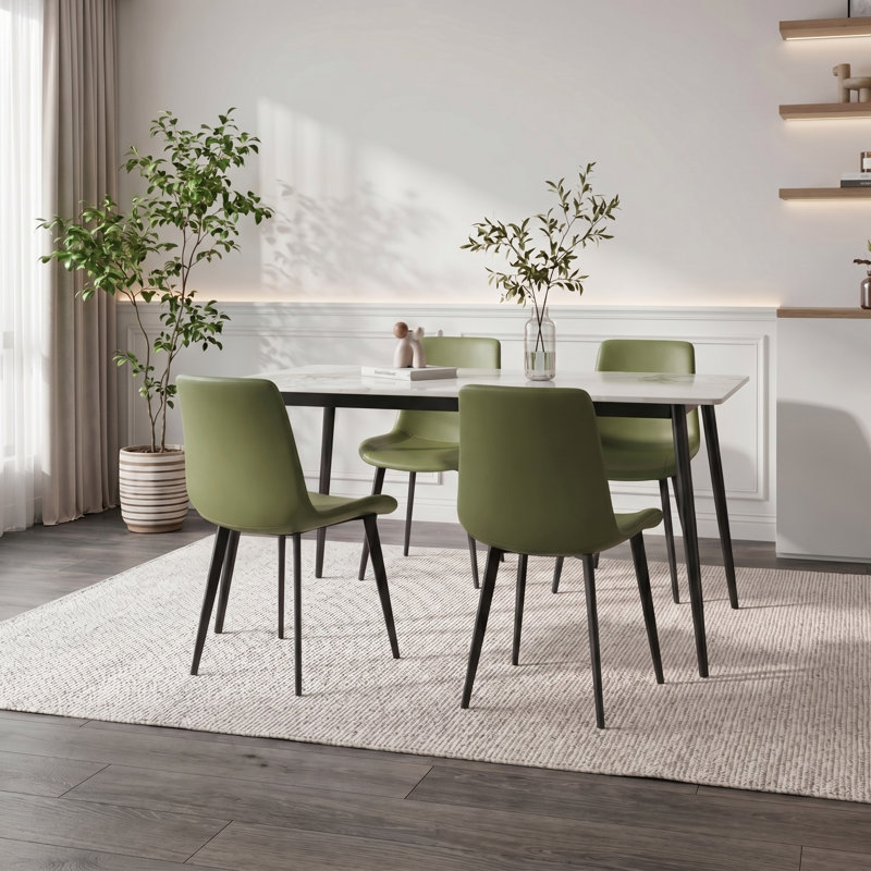 Ensemble de 4 chaises de salle à manger modernes avec siège en similicuir et pieds en métal, Green
