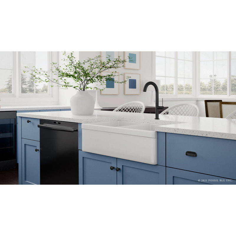 32.75" L x 19.88" W Double Basin Farmhouse Kitchen Sink with Accessories, Matte Black Accessories