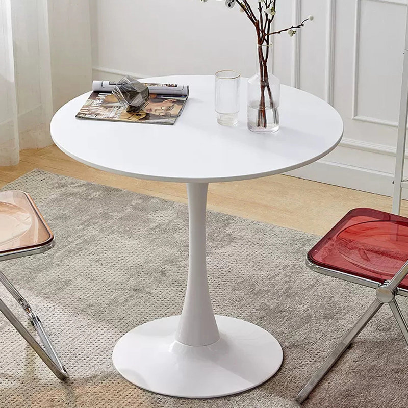 Modern Round Dining Table with Round MDF Table Top,Metal Base, Leisure Coffee Table, 29.1" H x 19.7" L x 23.6" W, White