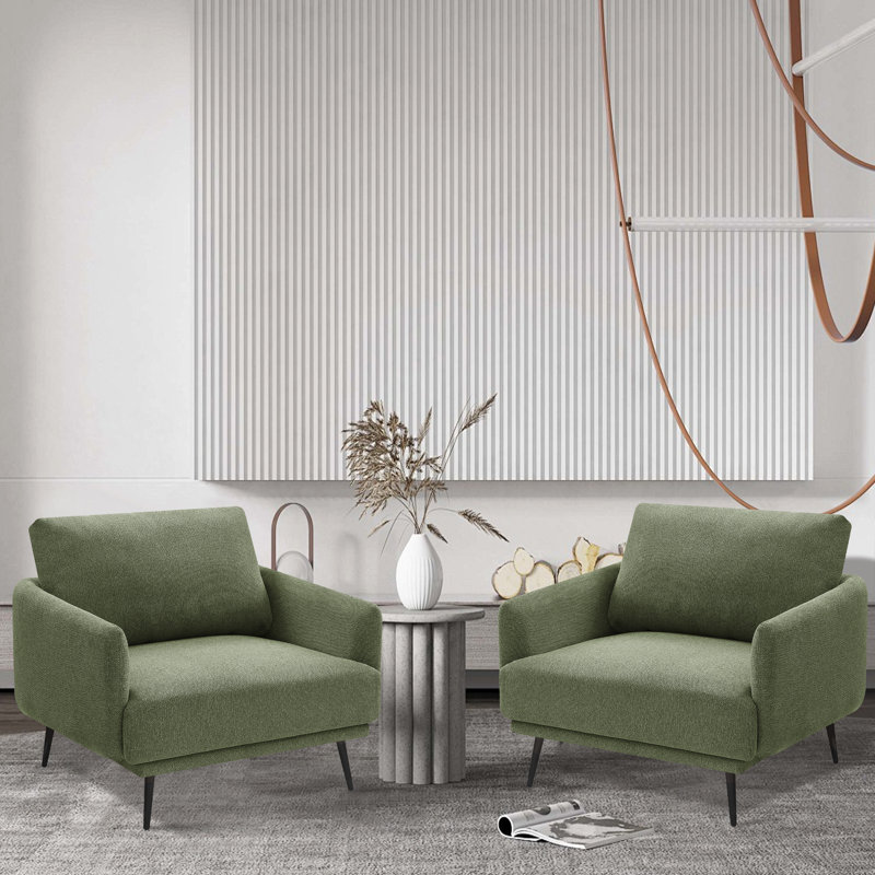 Fauteuil d'appoint surdimensionné à assise simple de 37,5 po Lanaijah pour salon (ensemble de 2), Polyester vert