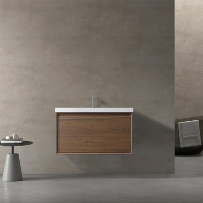 Hood-6 36.00 In. W X 19.70 In. D X 21.70 In. H  Wall Mounting Bath Vanity In Natural Wood With White Top