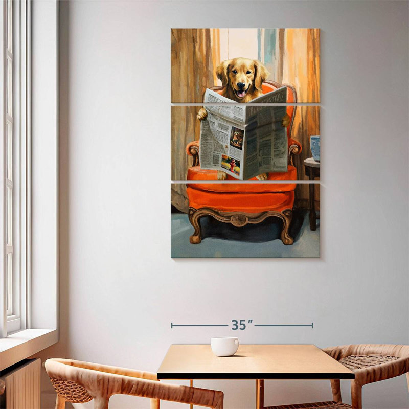 Brampt Golden Retriever Reading News, 65" H x 42" W