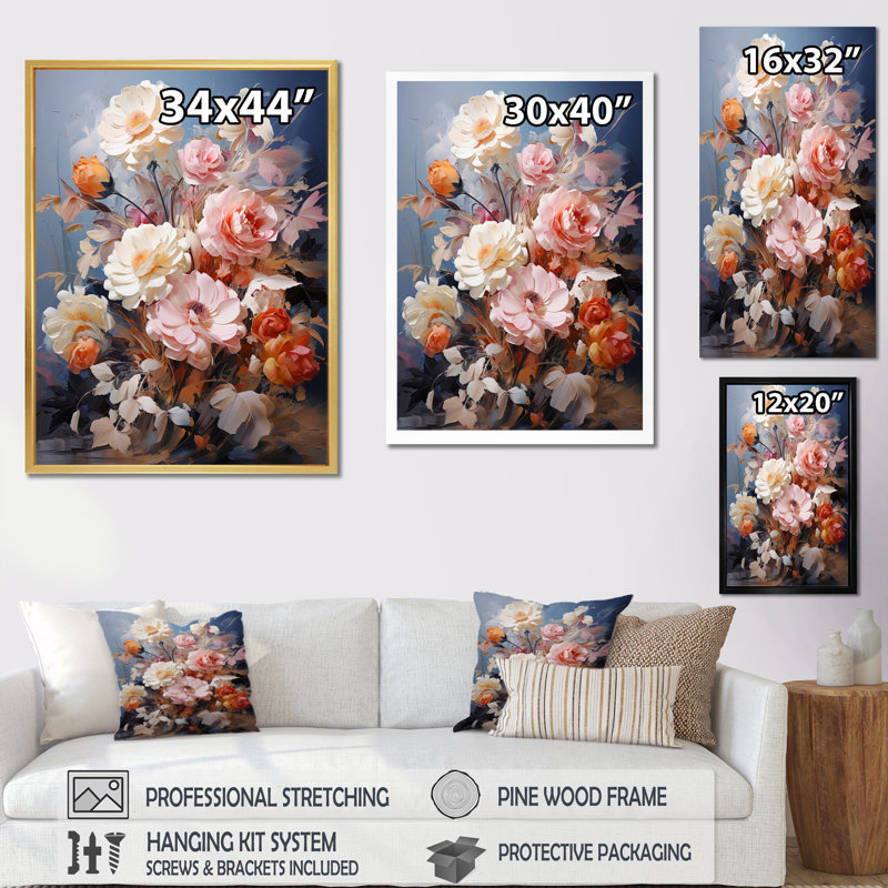 «Dariène Seasonal Flowers Romantic Impression I», reproduction sur toile, Cadre photo blanc, H 40 po x l 30 po x P 1,5 po