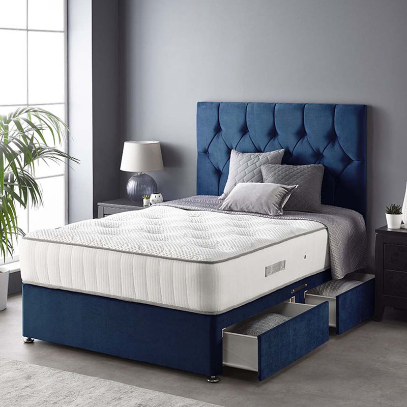 Boutique Pocketsprung Divan Bed Set, Navy, No Drawer, Single (3')