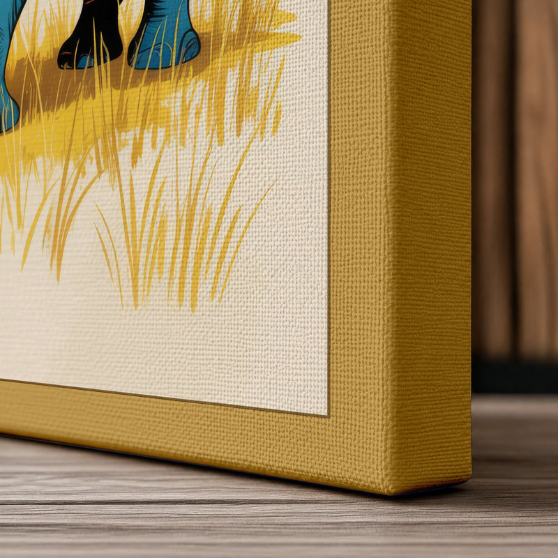 Patchwork Rhinoceros Boho - Wrapped Canvas, 36x24 - 91.4 x 61.0 cm, Ochre Border