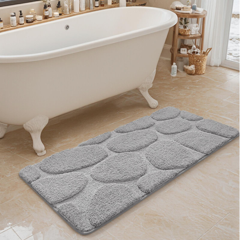 Tapis pour salle de bain en microfibre antidérapant, Gris clair, Simple - L 36 po x l 24 po