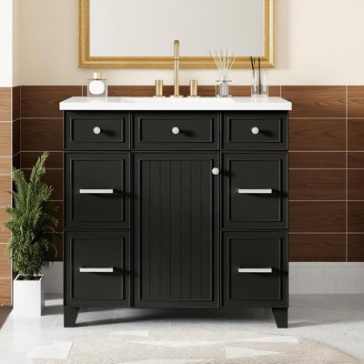 Meuble-lavabo 36 po avec lavabo en céramique, portes à fermeture douce, tablette réglable