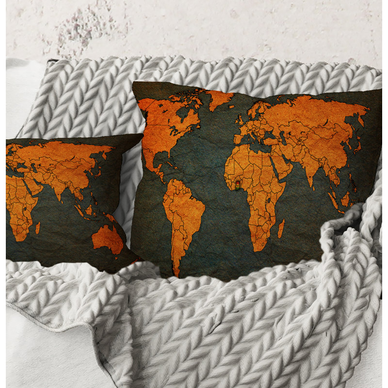 Carré, ancienne carte de l'Afrique - Coussin décoratif à imprimé rétro, 16" x 16"