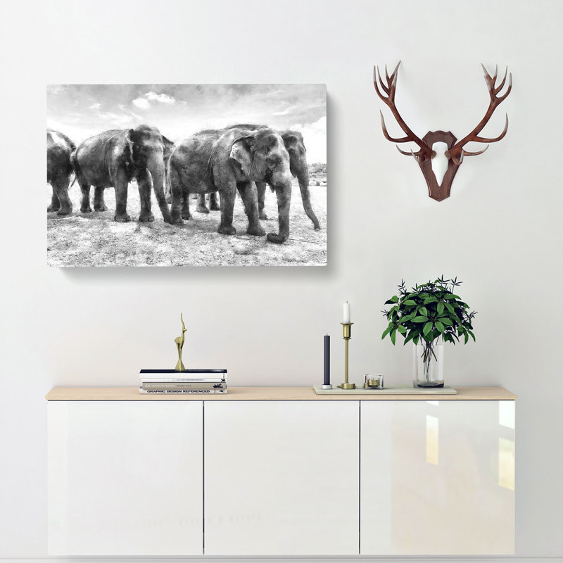 Elephants In Sri Lanka - Wrapped Canvas Print, 60cm H x 91cm W x 4cm D