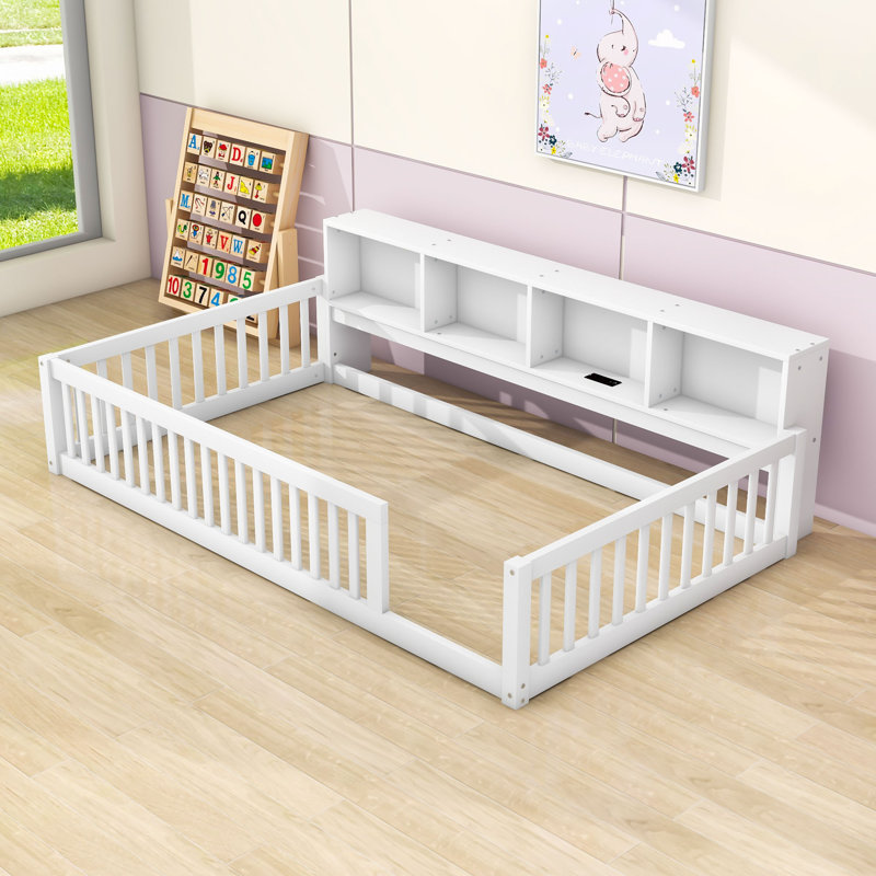 Twin XL Wood Daybed with USB Ports and Shelves, White