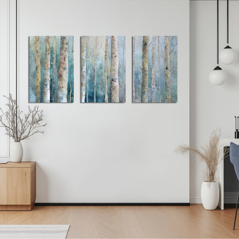 Bouleau, forêt, aquarelle, art mural sur toile pour le salon, la chambre et la décoration intérieure, H 30 po x l 60 po