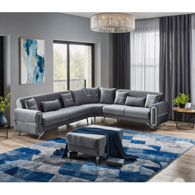 Devlynn Velvet L-Shaped Sectional Reversible