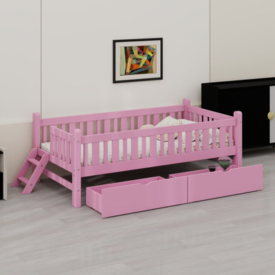 Space-Saving  Platform Bed Equipped with Protective Guardrail and Two   Storage Drawers