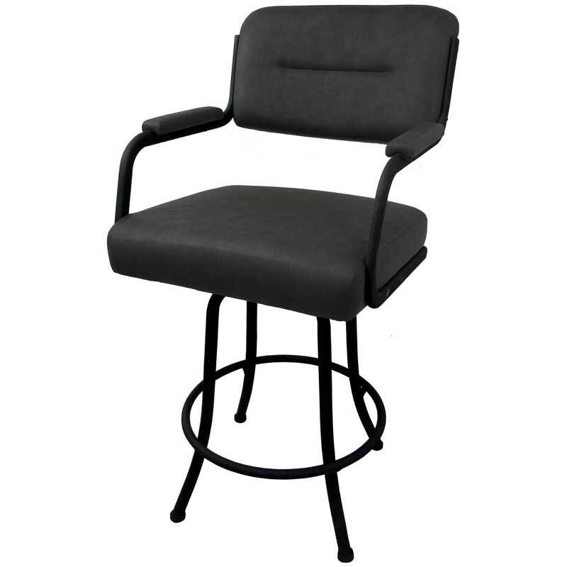 Mehraj Swivel Upholstered Counter Stool with Metal Frame, Counter Stool (26" Seat Height) , Gray Vinyl/ Black Frame