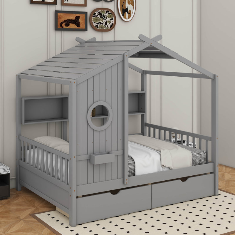 Lit maison en bois Lompico, Double, gris
