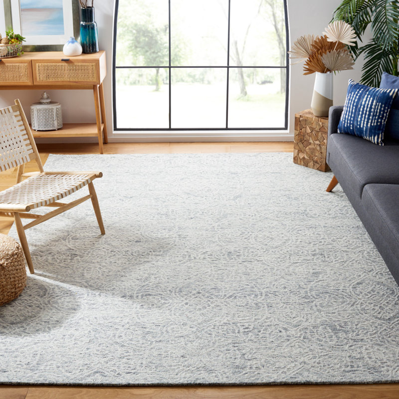 Tapis de couleur unie en coton et en laine touffeté à la main Kahoka, Rectangulaire 2 pi x 3 pi