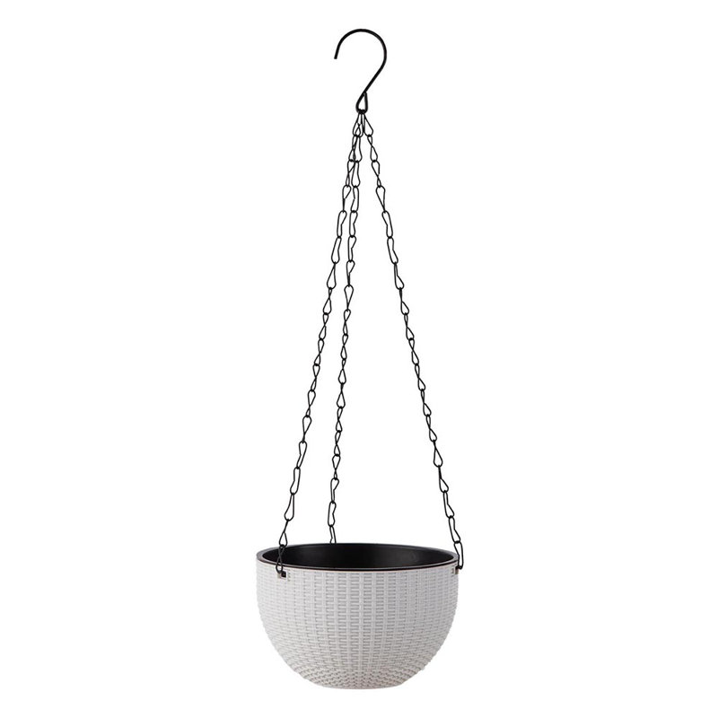 Medium Plastic Rattan Hanging Planter, White
