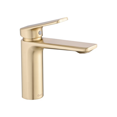 0ontZ Brushed Gold Single Handle Bathroom Basin Faucet, Solid Brass Modern Square Vanity Sink Tap, Hot & Cold Mixer Faucet with Splash-Free Soft Water Flow for Bathroom Countertop
