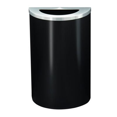Poubelle demi-lune à ouverture Glaro - 14 gallons - Corps noir satiné / couvercle en aluminium satiné