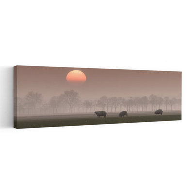 Misty Morning Sheep Peaceful Serene Tranquil Landscape Nature Wall Art