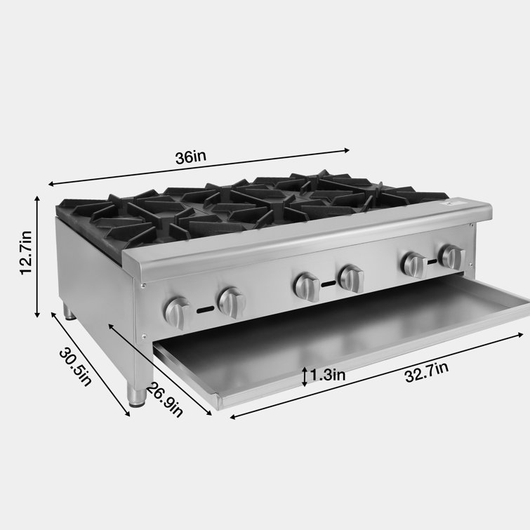 Gas Countertop Hot Plate | Model HDHP3630G | Six Burners | Wells