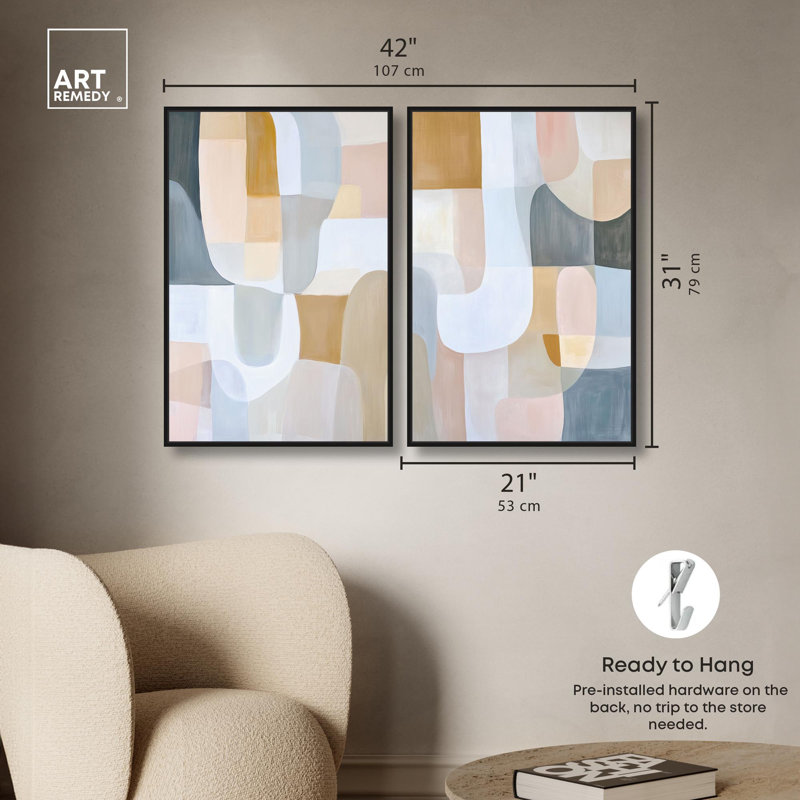 Ensemble de 2 reproductions sur toile Harmony , H 31 po x l 21 po, Noir, Impression dans un cadre flottant sans passe-parto