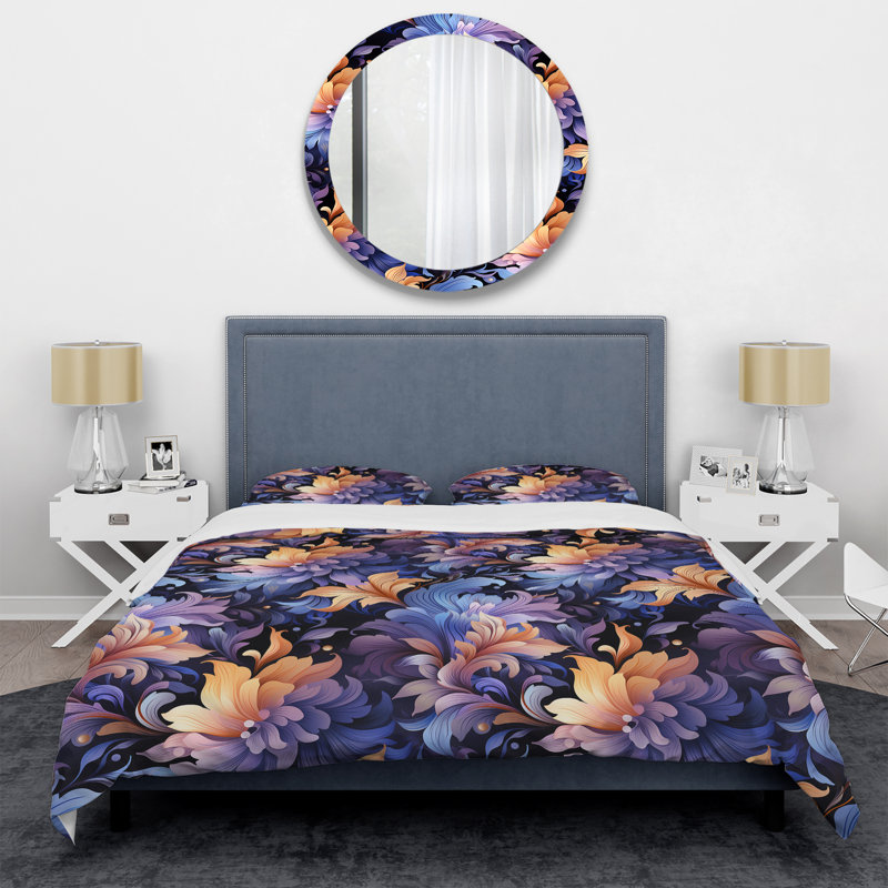 Mystic Purple Damask Whispers I - Ensemble de housse de couette damassé, Housse de couette pour très grand lit et 2 très