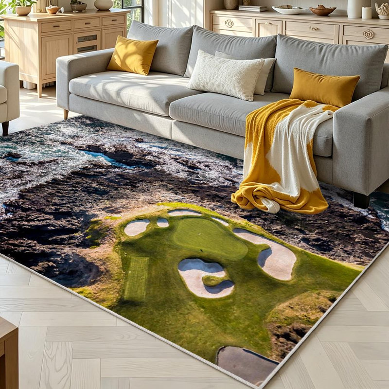 Tapis d'intérieur transparent lavable à la machine, de terrain de golf avec vagues, Rectangle 71 po x 98 po