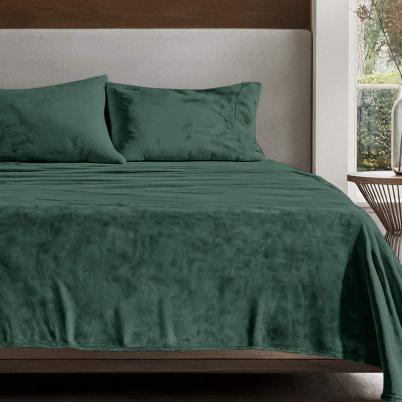 Microplush Sheet Set, King Sheet Set + 1 Fitted Sheet + 2 Pillowcases, Forest Green