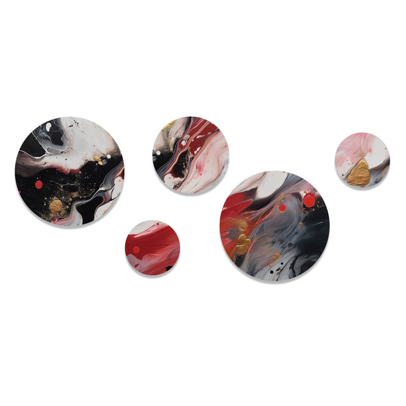 Ensemble de 5 décorations murales en marbre rouge et noir III