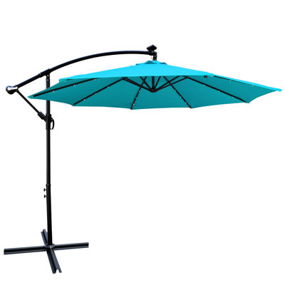 10 Ft Patio Umbrella With Solar Lights - Water , 8 Ribs, Crank, Cross Base For Backyard Deck Easy To Clean, Garden Pool