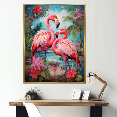 Paire de flamants roses, reproduction d'art sur toile