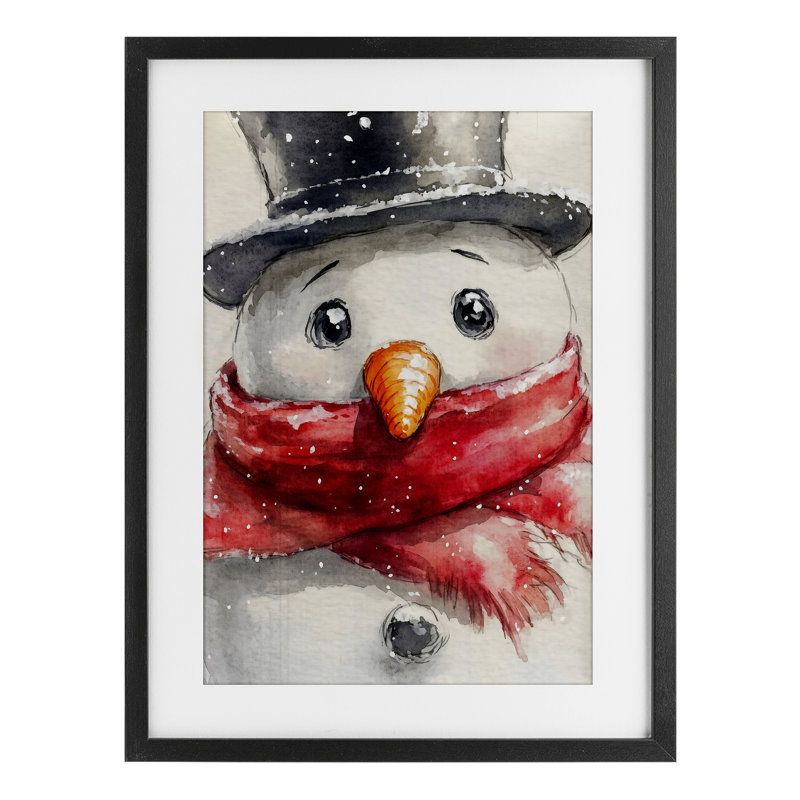Gros plan, portrait de bonhomme de neige, reproduction encadrée sous verre, design par Petal Prints Design, H 20 po x l 14 po