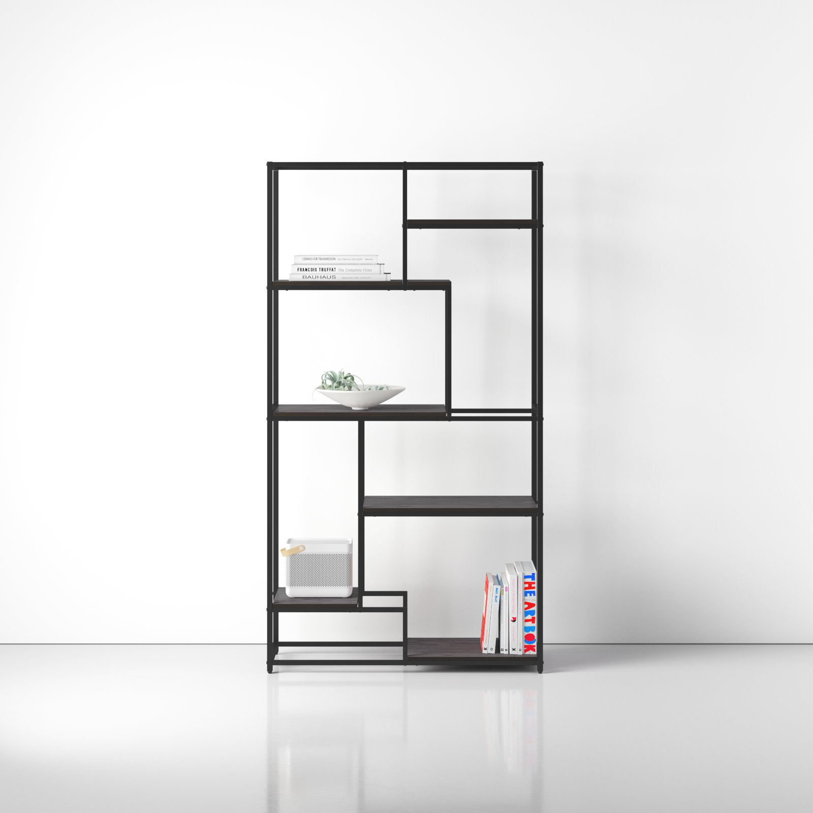 Keiden Narrow Etagere Bookcase, Matte black