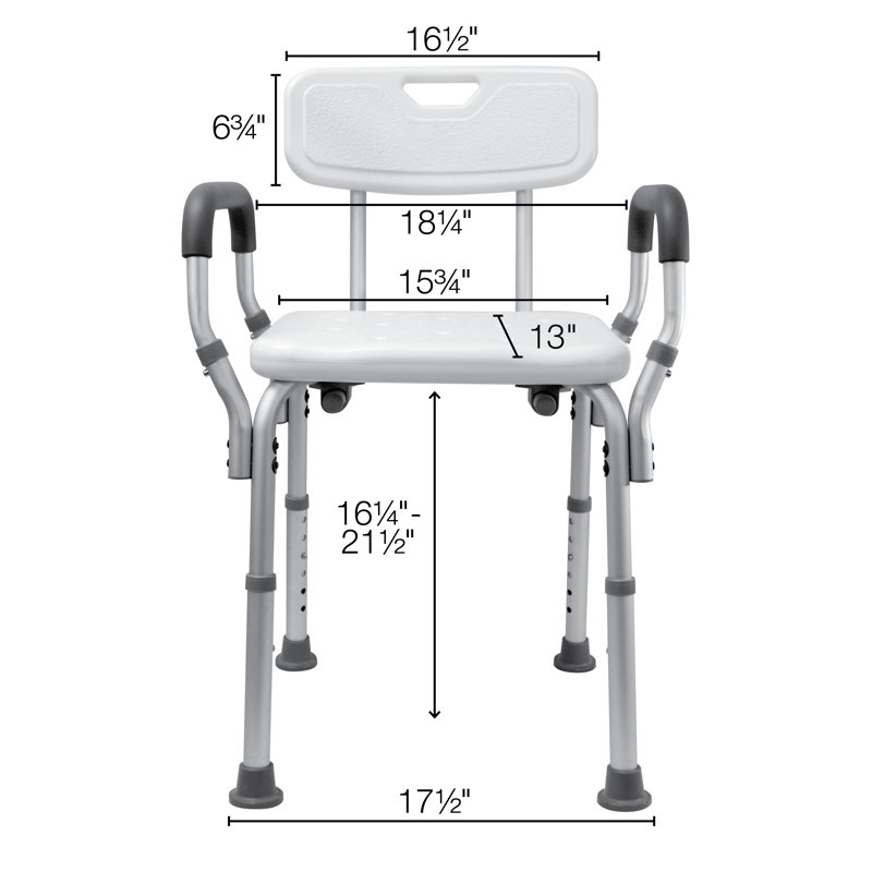 Height Adjustable White Plastic Shower Bench with Padded Arms