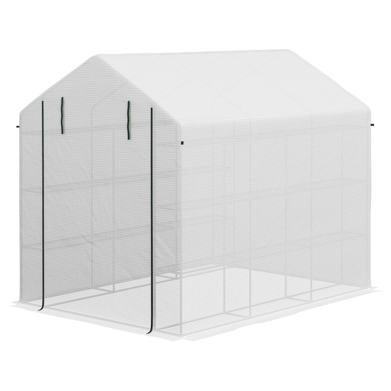 Outdoor Walk-In Greenhouse With Roll-Up Zipper Door, 18 Shelves, PE Cover, 95.25" X 70.75" X 82.75", White, White