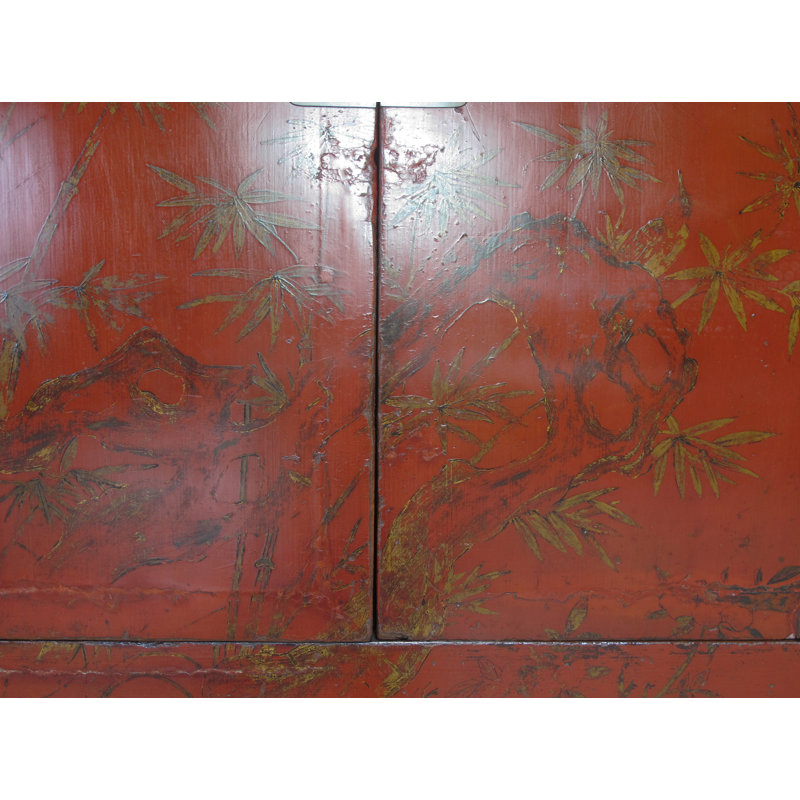 Chinoiserie-Style Hand-Painted Elm Cabinet