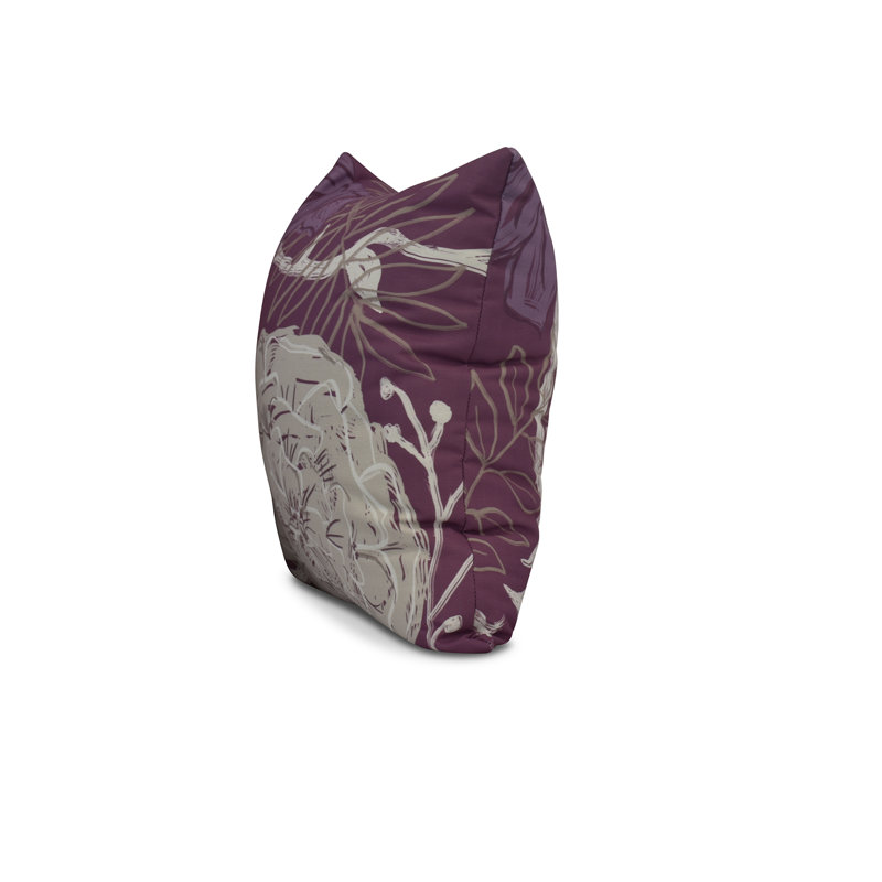 Flower Power Floral Reversible Throw Pillow, 18" H x 18" W, Purple / Taupe