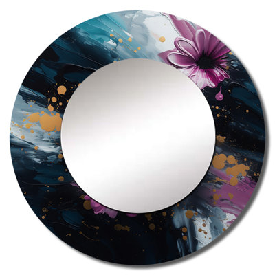 Piret Purple And Blue Daisy Flowers Blooming II - Daisy Decorative Mirror, Purple Round Wall Mirror, Printed Metal Art